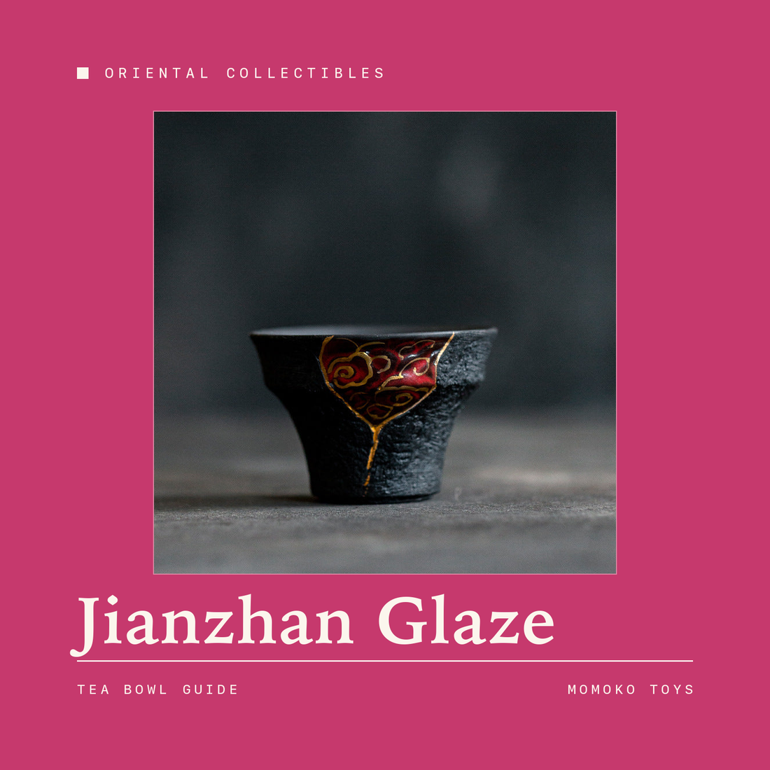 Dark iron-glazed Chinese tea tasting cup with gold repair detail - Jianzhan glaze guide