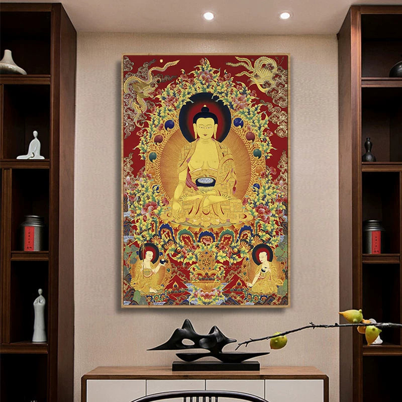 Thangka Decorative Painting Akasagarbha Bodhisattva Buddha Hanging Scroll Eight Direction Wealth God Portrait Mural Living Room Entrance Vertical Wall Art