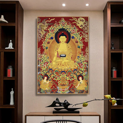 Thangka Decorative Painting Akasagarbha Bodhisattva Buddha Hanging Scroll Eight Direction Wealth God Portrait Mural Living Room Entrance Vertical Wall Art