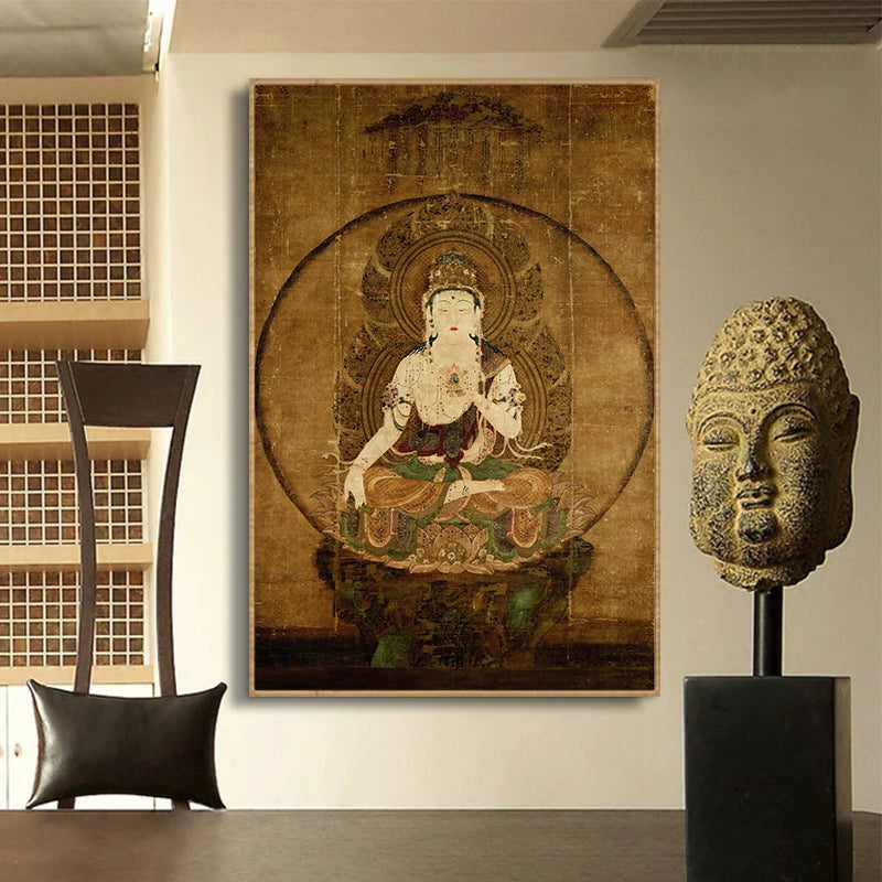 Thangka Decorative Painting Akasagarbha Bodhisattva Buddha Hanging Scroll Eight Direction Wealth God Portrait Mural Living Room Entrance Vertical Wall Art