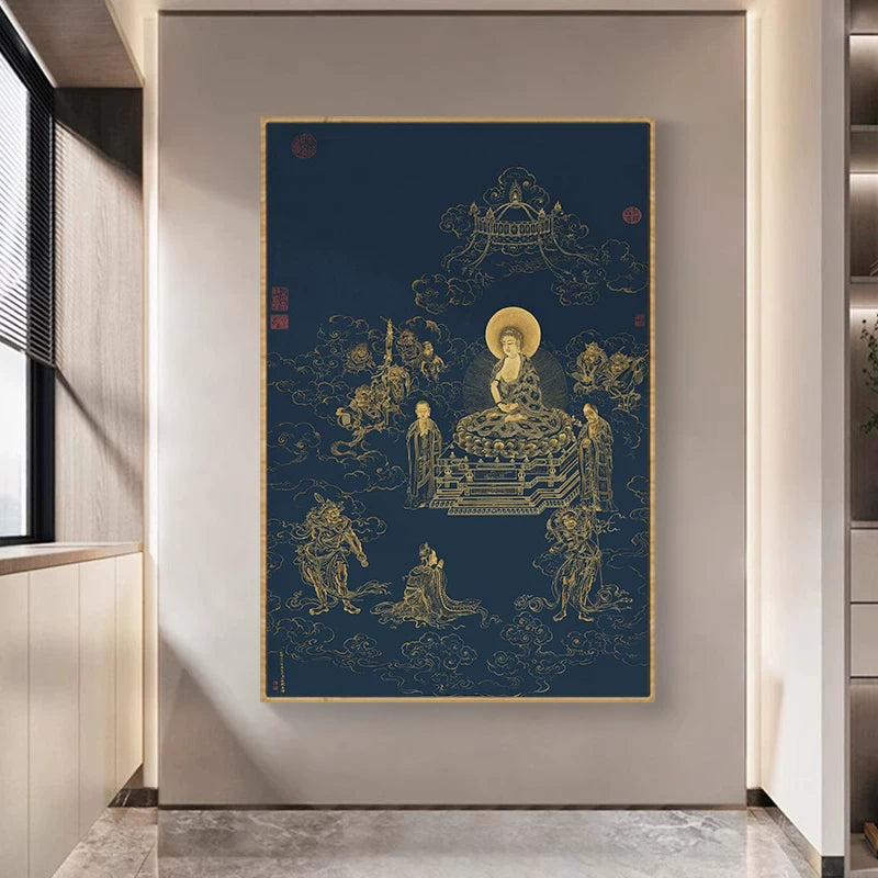 Thangka Decorative Painting Akasagarbha Bodhisattva Buddha Hanging Scroll Eight Direction Wealth God Portrait Mural Living Room Entrance Vertical Wall Art