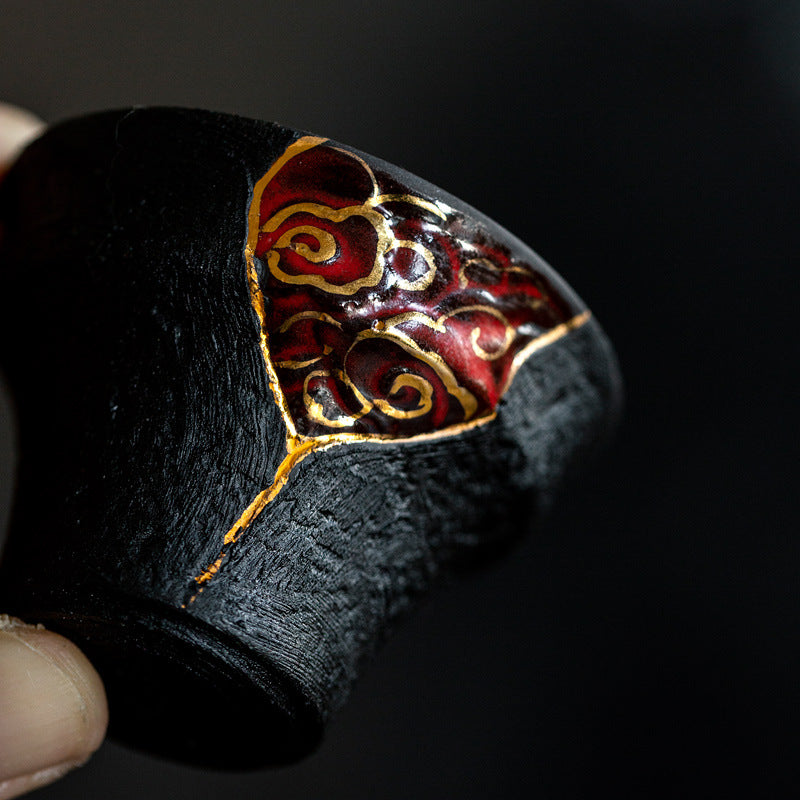 Black Lacquered Gold-Detail Porcelain Tea Tasting Cup – view 4