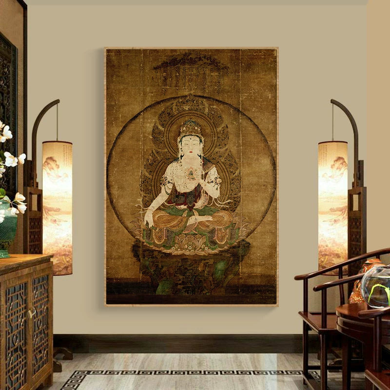 Thangka Decorative Painting Akasagarbha Bodhisattva Buddha Hanging Scroll Eight Direction Wealth God Portrait Mural Living Room Entrance Vertical Wall Art