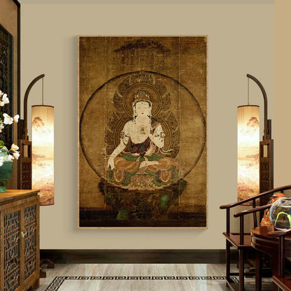 Thangka Decorative Painting Akasagarbha Bodhisattva Buddha Hanging Scroll Eight Direction Wealth God Portrait Mural Living Room Entrance Vertical Wall Art