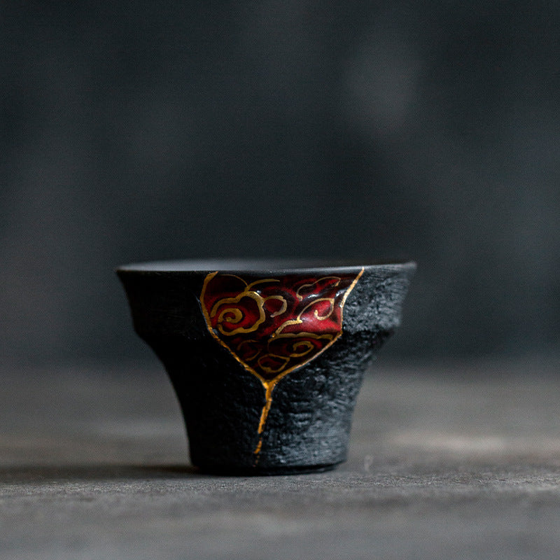 Black Lacquered Gold-Detail Porcelain Tea Tasting Cup – view 6