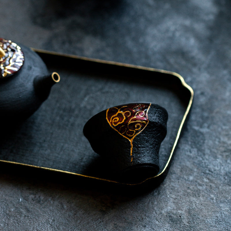 Black Lacquered Gold-Detail Porcelain Tea Tasting Cup – view 3