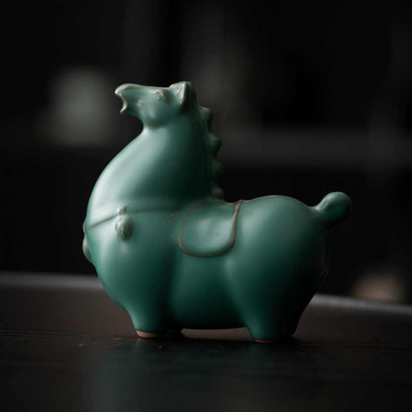 Dark Green Ceramic Horse Tea Pet – Kung Fu Tea Tray Ornament – view 2