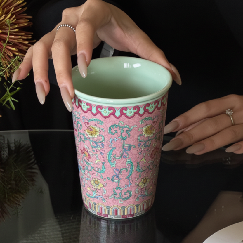 Vintage Enamel Porcelain Coffee Mug – Retro French Style – view 2