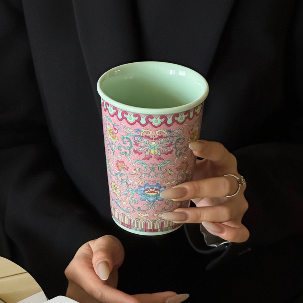 Vintage Enamel Porcelain Coffee Mug – Retro French Style – view 3