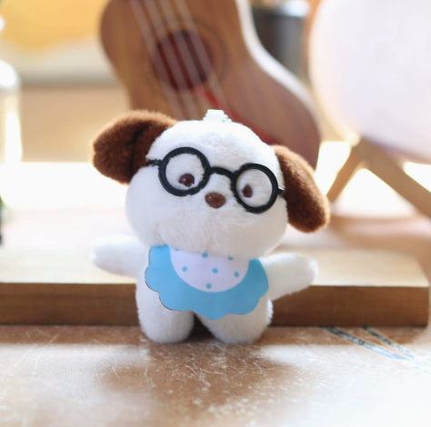 Scarf & Glasses Dog Plush Keychain – Cute Bag Charm – view 2