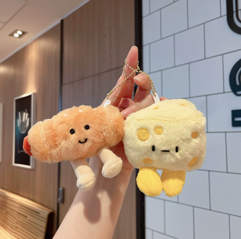 Cheese & Hot Dog Plush Keychain – Funny Food Bag Charm – view 4