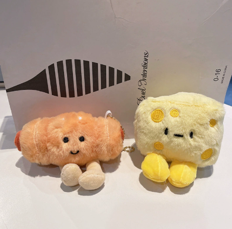 Cheese & Hot Dog Plush Keychain – Funny Food Bag Charm