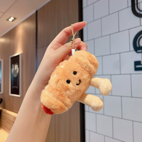 Cheese & Hot Dog Plush Keychain – Funny Food Bag Charm – view 2