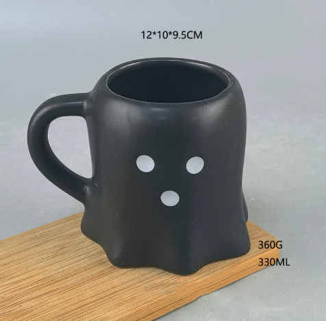Halloween Ghost Ceramic Mug – Black & White Spooky Cup – view 2