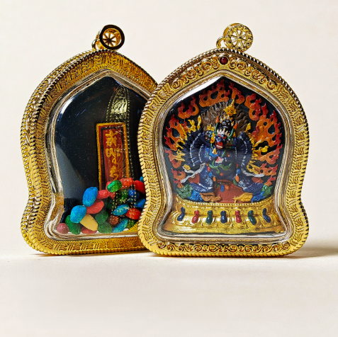 Hand-Painted Tibetan Thangka Gau Pendant Necklace – Amulet Box – view 3