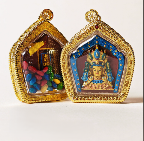 Hand-Painted Tibetan Thangka Gau Pendant Necklace – Amulet Box – view 5