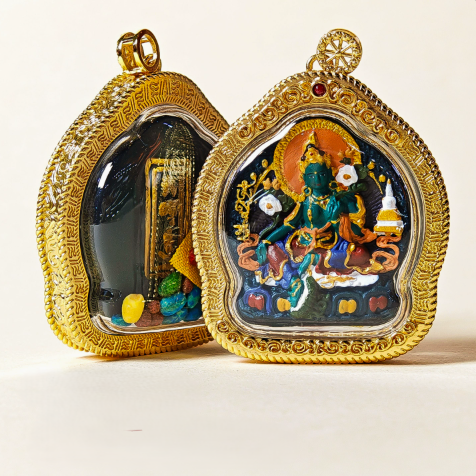 Hand-Painted Tibetan Thangka Gau Pendant Necklace – Amulet Box – view 6