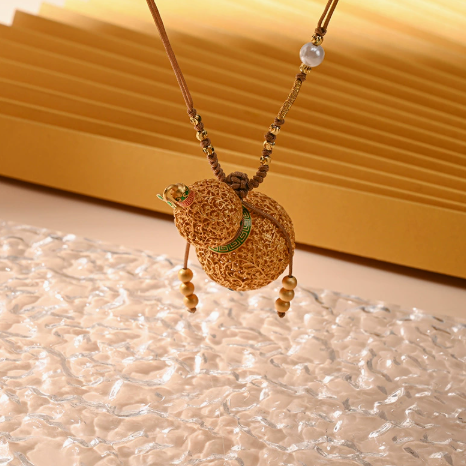 Chinese Filigree Gourd Pendant – Enamel Fu Lu Blessing Charm – view 4