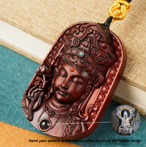 Rosewood Guanyin Pendant Necklace – Lotus Bodhisattva Charm – view 4
