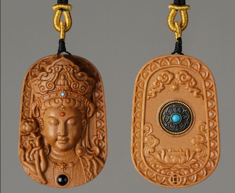 Rosewood Guanyin Pendant Necklace – Lotus Bodhisattva Charm