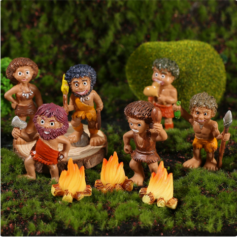 Caveman Campfire Figurine Set – Miniature Aquarium & Desk Decor