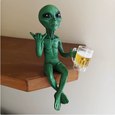 Funny Alien Shelf Sitter – Beer & Wine Resin Alien Figurine