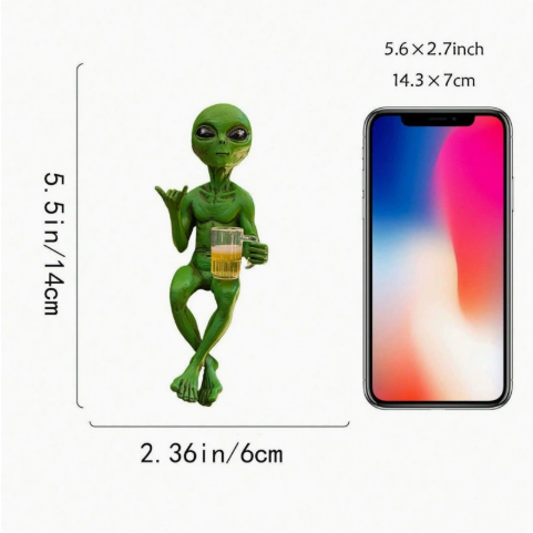 Funny Alien Shelf Sitter – Beer & Wine Resin Alien Figurine – view 2