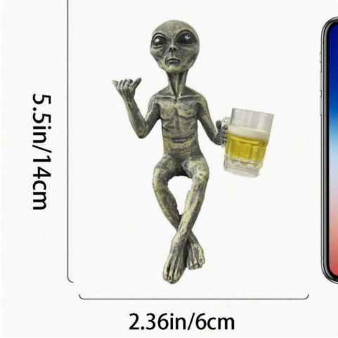 Funny Alien Shelf Sitter – Beer & Wine Resin Alien Figurine – view 4