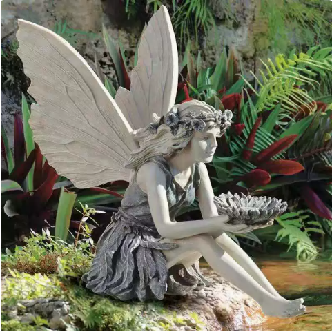 Fairy Girl Bird Feeder – Angel Garden Statue – view 2