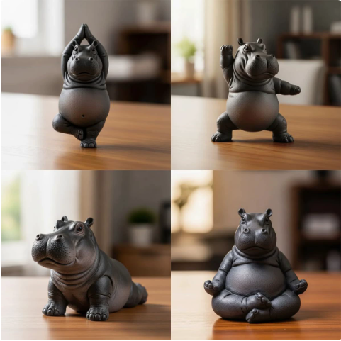 Clumsy Yoga Master Hippo Figurine – Funny Resin Decor – view 7
