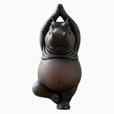 Clumsy Yoga Master Hippo Figurine – Funny Resin Decor