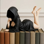 Hooded Figure Shelf Sitter – Gothic Resin Bookshelf Statue – view 2