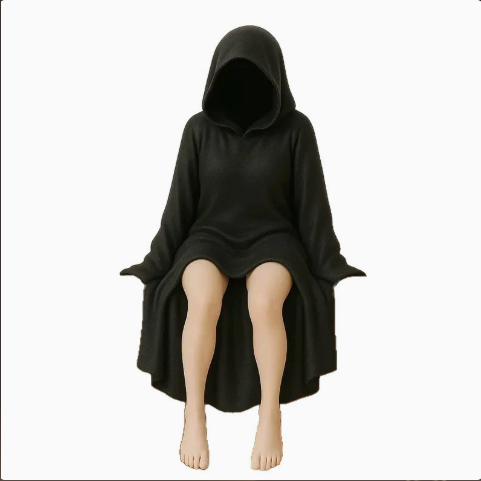 Hooded Figure Shelf Sitter – Gothic Resin Bookshelf Statue – view 4
