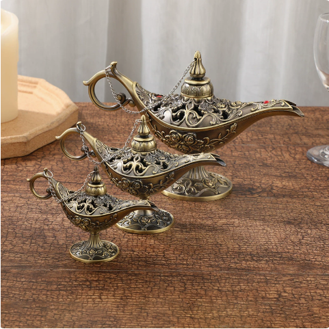 Genie Lamp Ornament – Ornate Gold Metal Aladdin Oil Lamp Decor – view 2