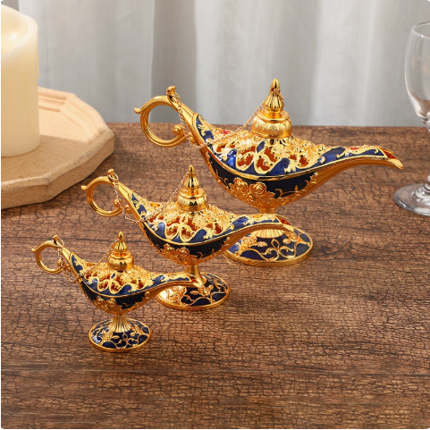 Genie Lamp Ornament – Ornate Gold Metal Aladdin Oil Lamp Decor – view 4