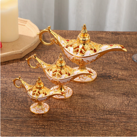 Genie Lamp Ornament – Ornate Gold Metal Aladdin Oil Lamp Decor – view 5