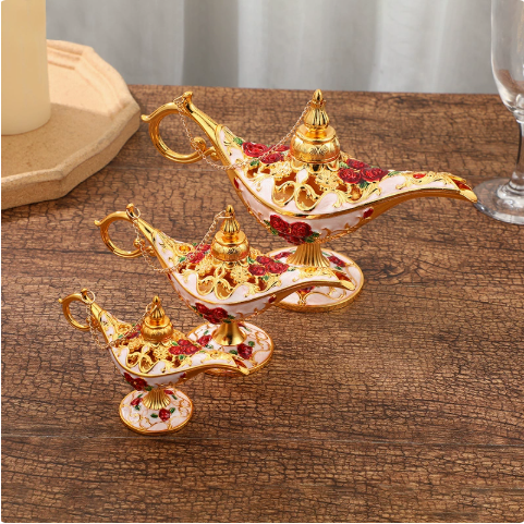 Genie Lamp Ornament – Ornate Gold Metal Aladdin Oil Lamp Decor – view 6