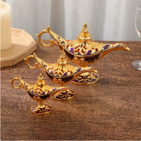 Genie Lamp Ornament – Ornate Gold Metal Aladdin Oil Lamp Decor – view 7