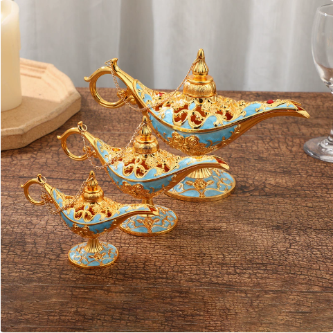 Genie Lamp Ornament – Ornate Gold Metal Aladdin Oil Lamp Decor – view 9