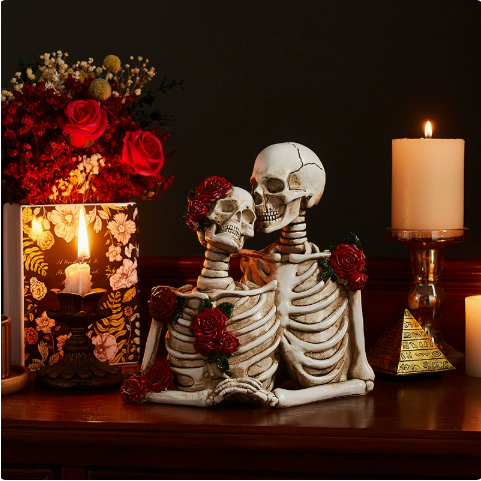 Gothic Skeleton Couple Figurine – Halloween Skull Lovers Statue – view 3