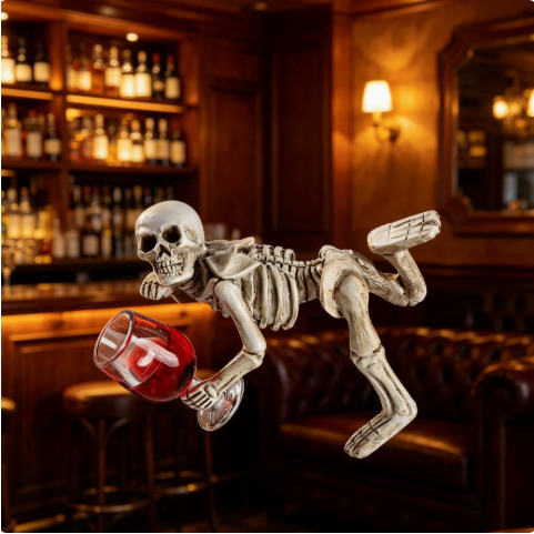 Drinking Skeleton Shelf Sitter – Funny Halloween Resin Figurine – view 3