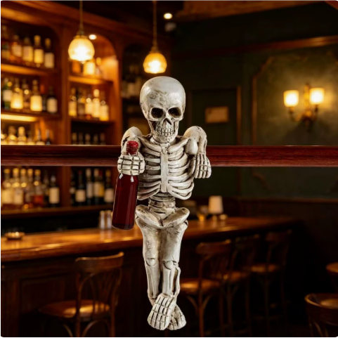 Drinking Skeleton Shelf Sitter – Funny Halloween Resin Figurine
