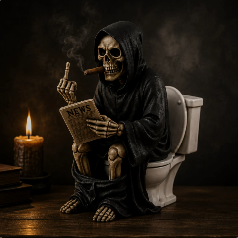 Grim Reaper Toilet Figurine – Funny Halloween Resin Decor – view 4