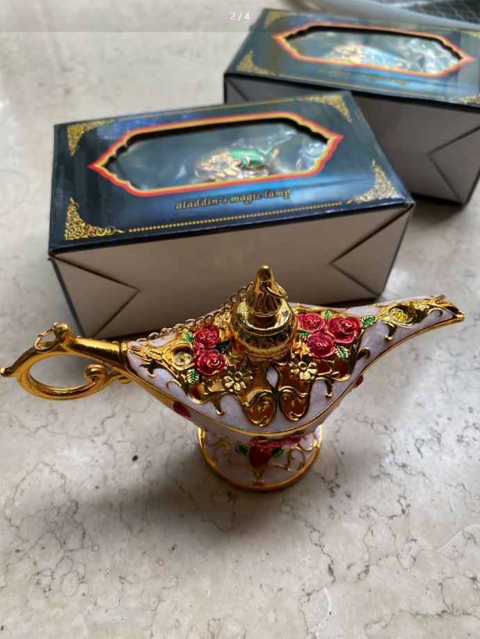 Genie Lamp Ornament – Ornate Gold Metal Aladdin Oil Lamp Decor